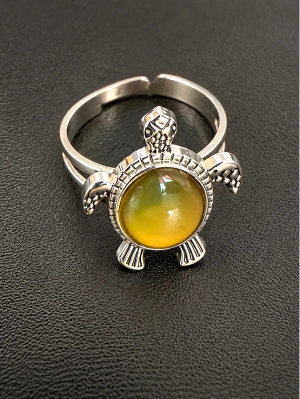 Silver Tone Sea Turtle Ring Mood Ring  Cabochon Adjustable Jewelry